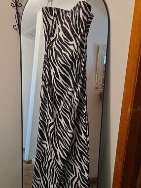 Strapless Zebra-Print Maxi Dress in Black and White